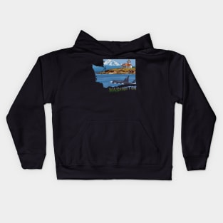 Washington State Coastal Drawing Kids Hoodie